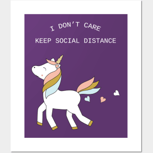 Unicorn - keep social distance - white text Posters and Art